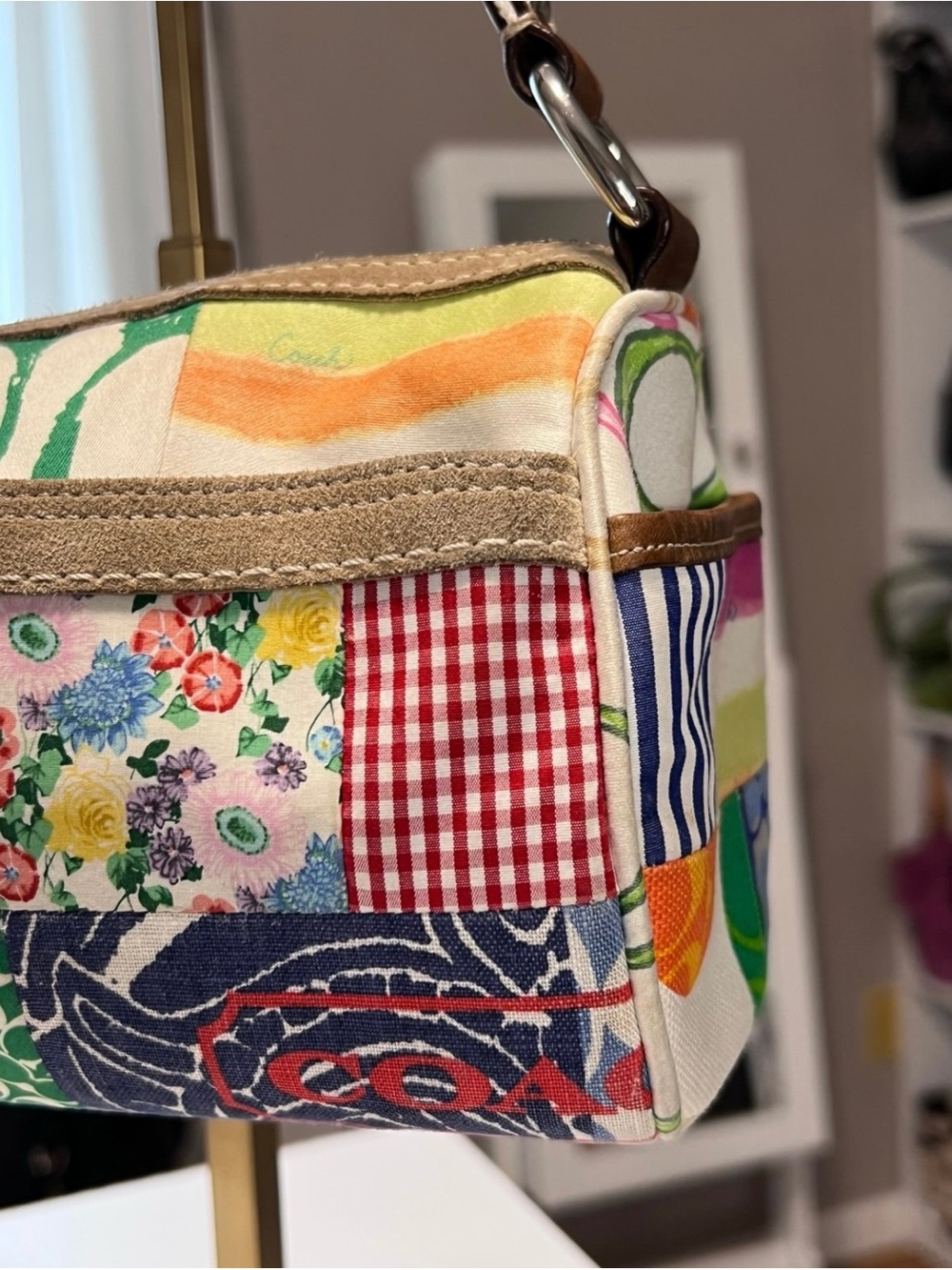 Coach Hamptons Scribble Multicolor Patchwork Barrel Shoulder Bag - Picture 3 of 11